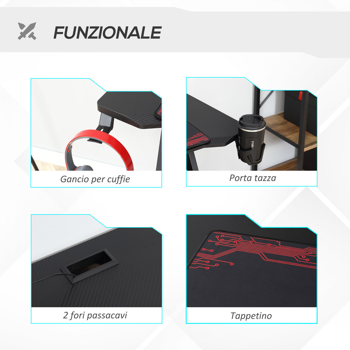 easycomfort easycomfort scrivania gaming moderna con tappetino mouse maxi e accessori 120x58x75cm rosso e nero