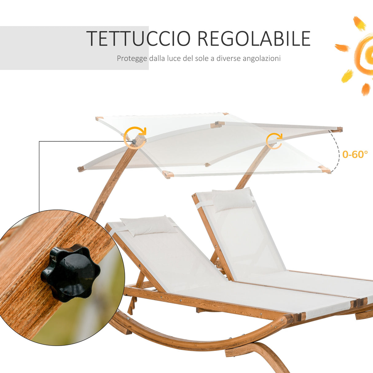easycomfort easycomfort sdraio da giardino 2 posti reclinabile 3 livelli tetto e cuscini