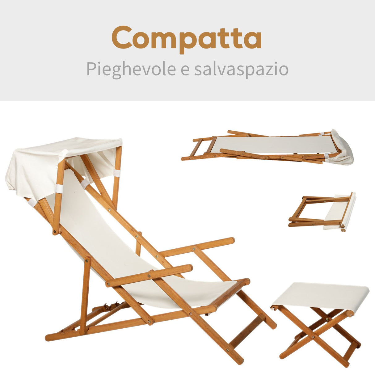 easycomfort easycomfort sdraio da giardino in legno con poggiapiedi e tettuccio set 2 pezzi bianco crema ean 8055776910451