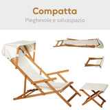 easycomfort easycomfort sdraio da giardino in legno con poggiapiedi e tettuccio set 2 pezzi bianco crema ean 8055776910451