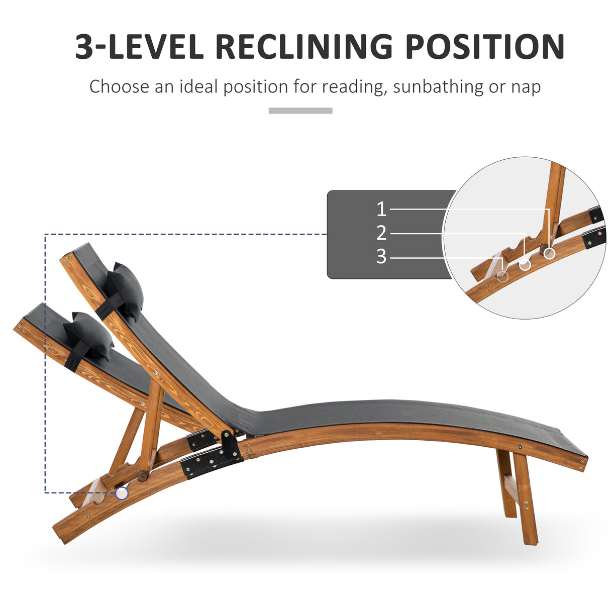 easycomfort easycomfort sdraio da giardino schienale regolabile in 3 posizioni e poggiatesta 180x56x72cm