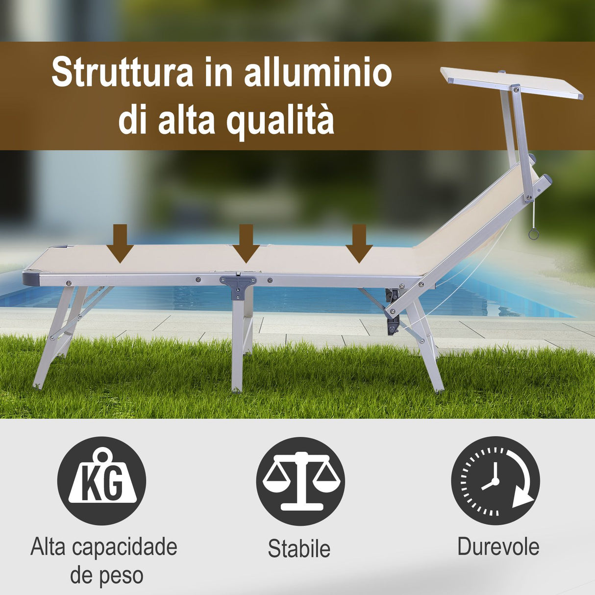 easycomfort easycomfort sdraio pieghevole da giardino con tetto lettino prendisole in alluminio beige ean 8054111849531