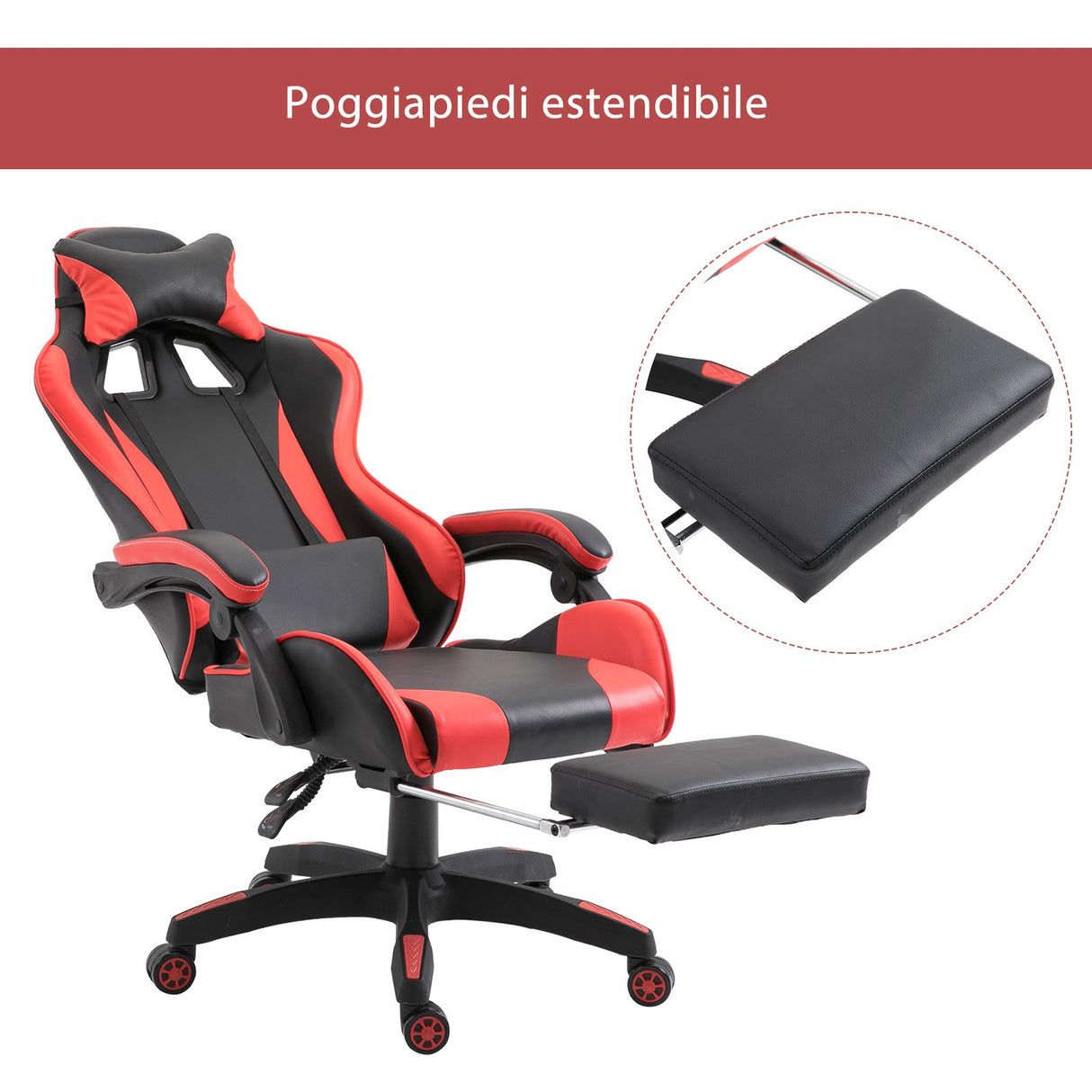 easycomfort easycomfort sedia da gaming o da ufficio ergonomica in similpelle nera e rossa ean 8055776914237