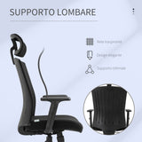 easycomfort easycomfort sedia da ufficio ergonomica con poggiatesta e supporto lombare altezza e braccioli regolabili 65x63x119 129cm nero