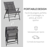 easycomfort easycomfort sedia pieghevole da campeggio con schienale reclinabile su 2 livelli e cuscino rimovibile in metallo e tessuto oxford grigio