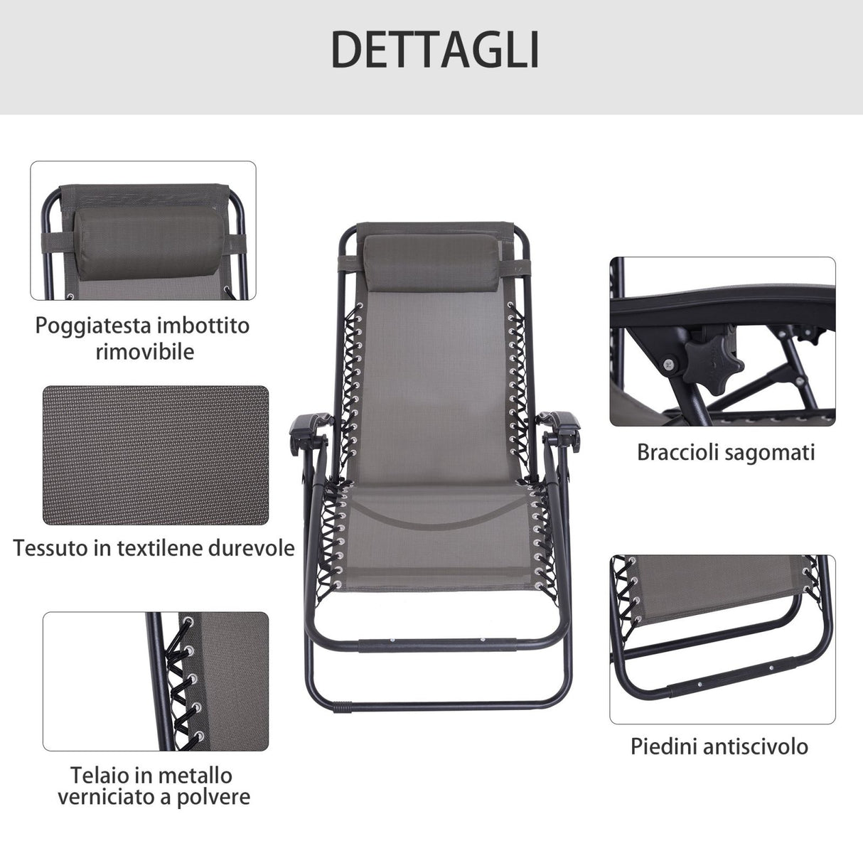 easycomfort easycomfort sedia sdraio zero gravity reclinabile e pieghevole in texteline grigio ean 8054144132044