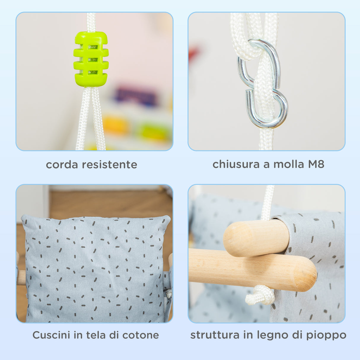 easycomfort easycomfort seggiolino altalena per bambini in tessuto e legno con cuscino 40x40x180cm grigio