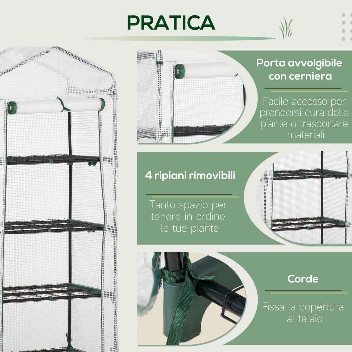 easycomfort easycomfort serra per piante verticale con scaffale a 4 ripiani in acciaio e pe bianco 70x50x160cm