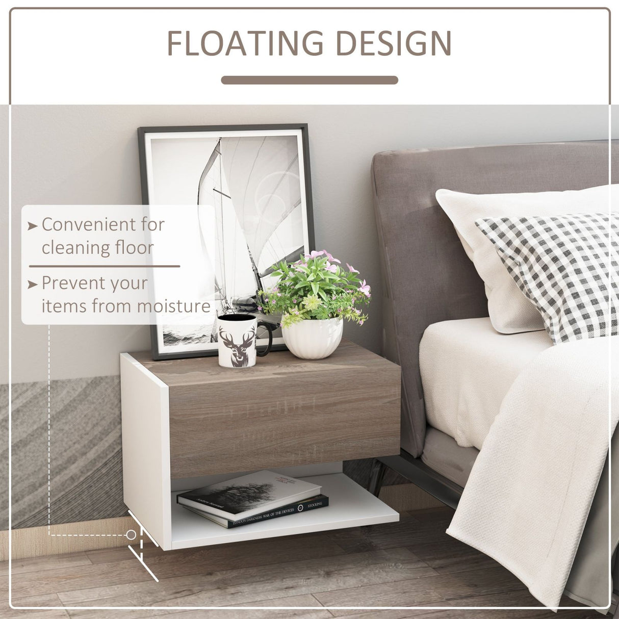 easycomfort easycomfort set 2 comodini sospesi a parete con cassetto e mensola bianco e rovere ean 8054111845663