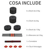 easycomfort easycomfort set 2 manubri convertibili in bilanciere 25kg totali con 12 dischi pesi acciaio e plastica allenamento a casa ean 8054111840484