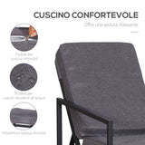easycomfort easycomfort set 2 sdraio con poggiapiedi cuscini e tavolino in metallo e poliestere grigio e nero