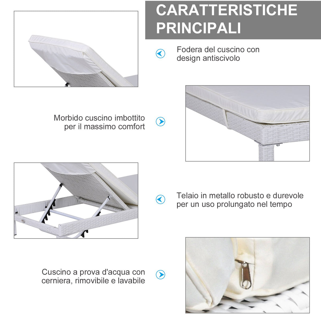 easycomfort easycomfort set 2 sdraio da giardino in pe rattan con cuscino imbottito bianco ean 8055776914060