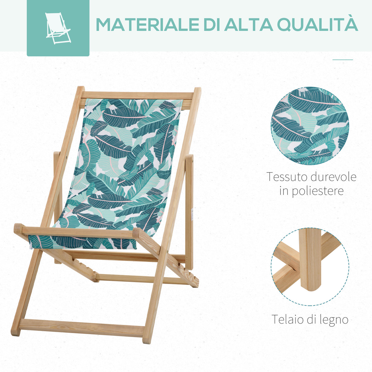 easycomfort easycomfort set 2 sdraio da giardino pieghevoli in legno con schienale reclinabile a 4 livelli fantasia tropicale