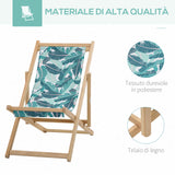 easycomfort easycomfort set 2 sdraio da giardino pieghevoli in legno con schienale reclinabile a 4 livelli fantasia tropicale