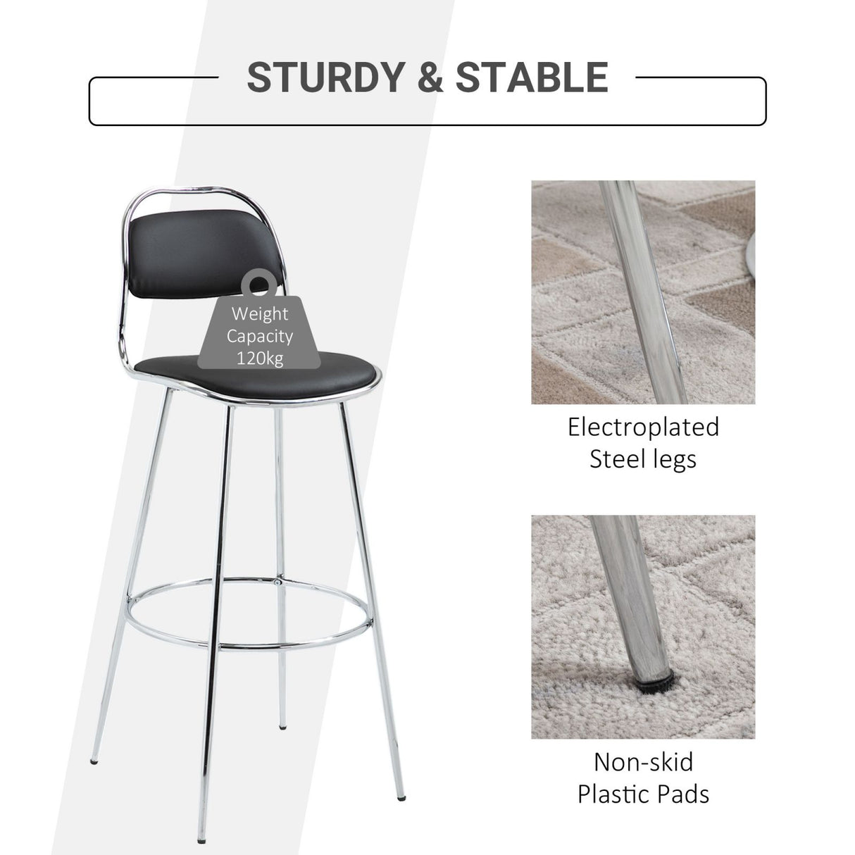 easycomfort easycomfort set 2 sgabelli alti da bar con poggiapiedi rivestimento in pu e struttura in metallo nero