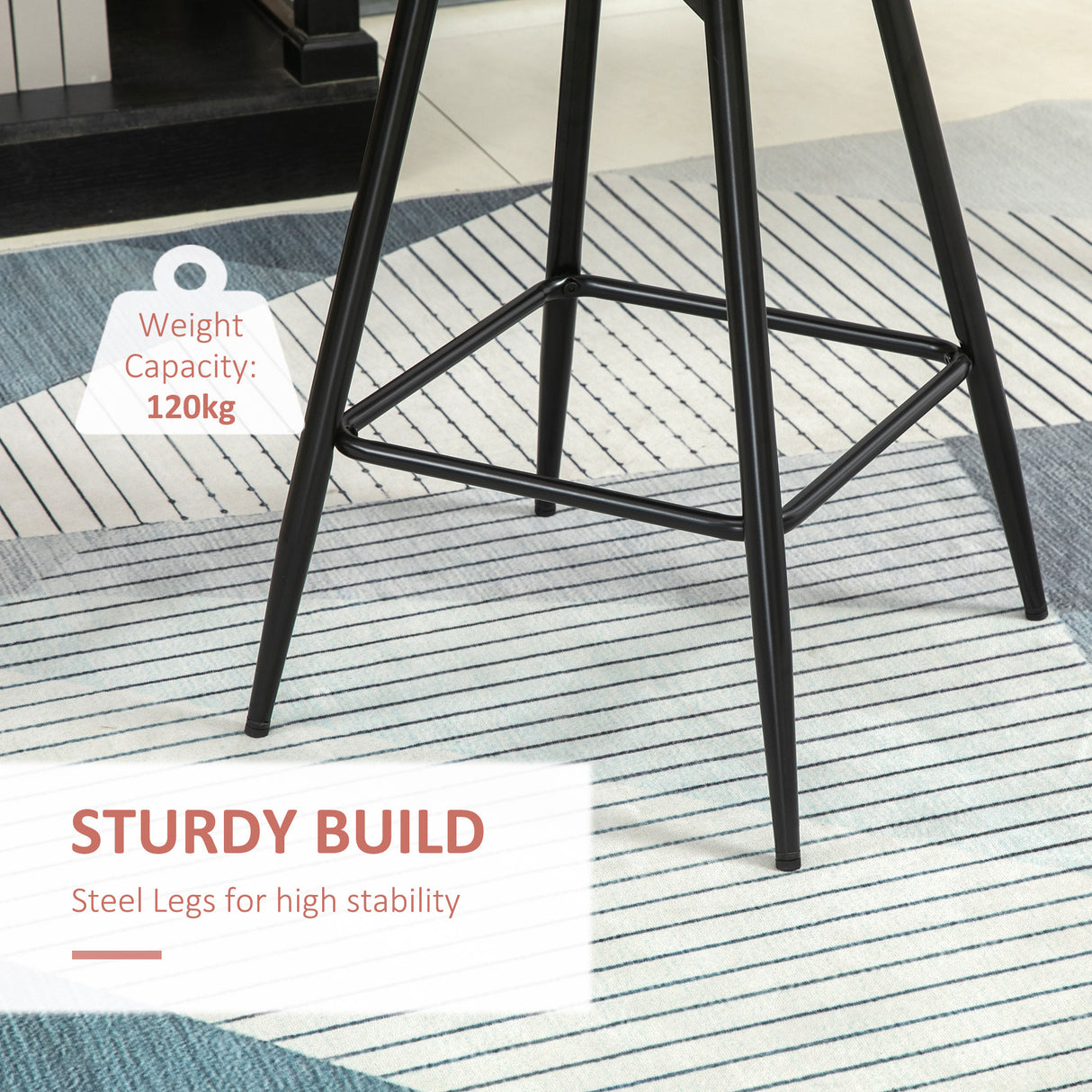 easycomfort easycomfort set 2 sgabelli da bar con schienale e poggiapiedi stile nordico in metallo e velluto rosso 45x47x84cm