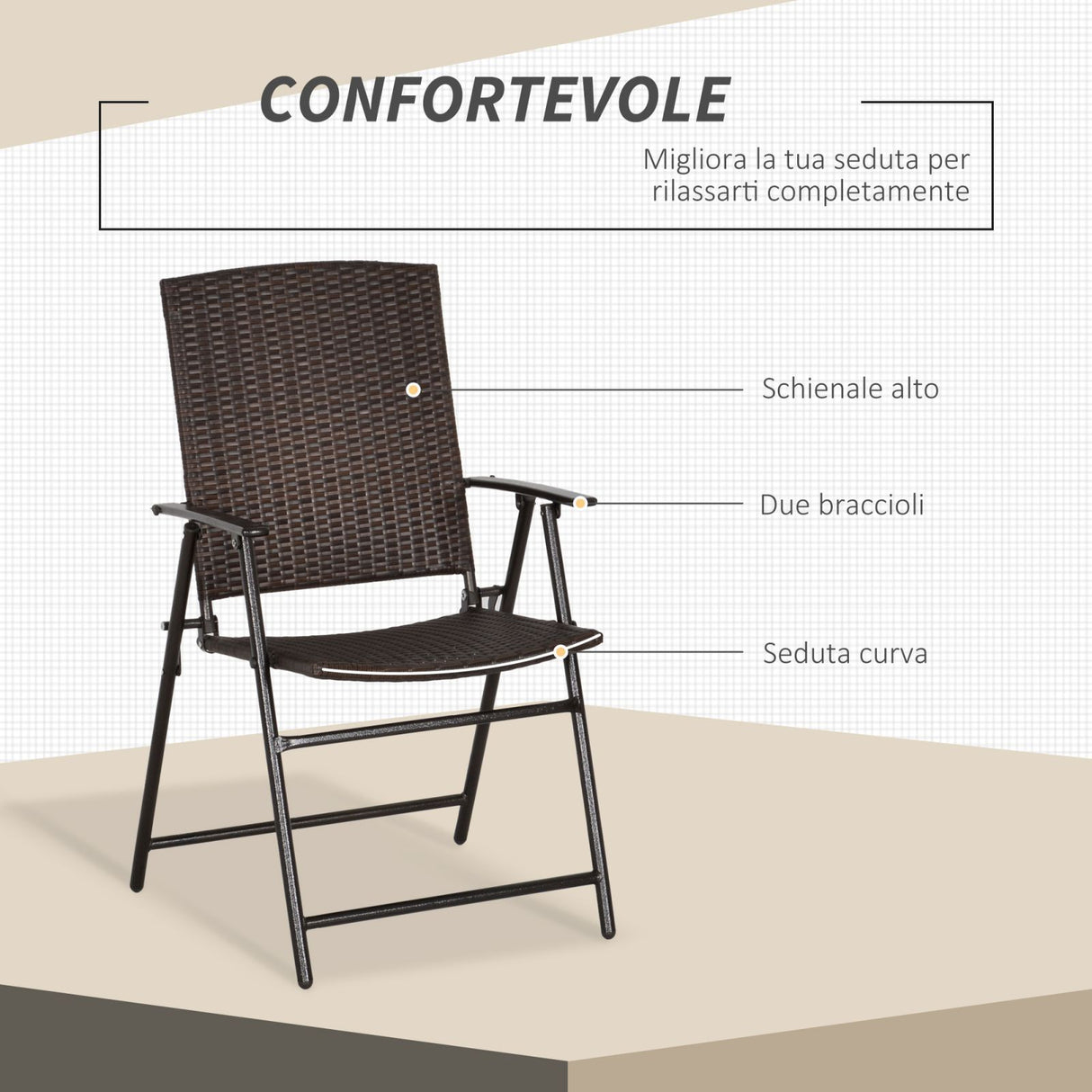 easycomfort easycomfort set 4 pezzi sedie pieghevoli da giardino in rattan e acciaio marrone ean 8055776913469