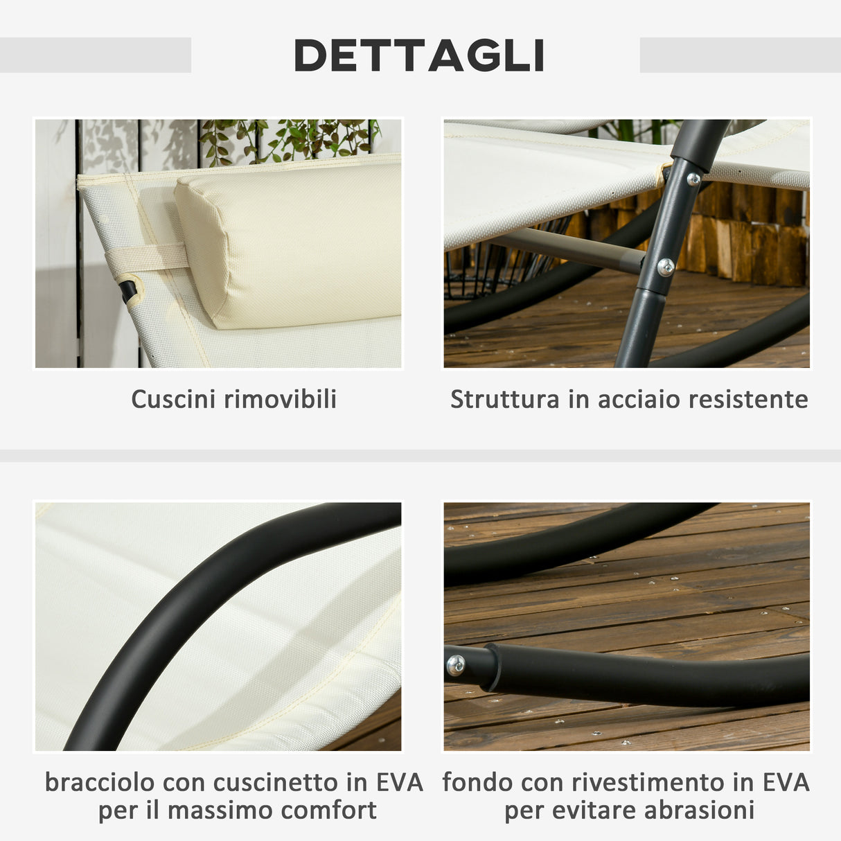 easycomfort easycomfort set da 2 sdraio a dondolo con poggiatesta e braccioli 67x144x87 cm grigio e beige