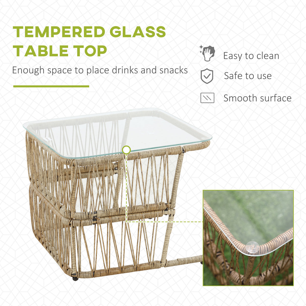 easycomfort easycomfort set da 4 pezzi in rattan pe 2 sedie divano 2 posti e tavolino in vetro temperato