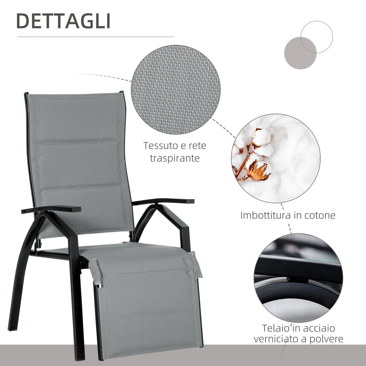 easycomfort easycomfort set da giardino con 2 sedie a sdraio reclinabili imbottite e tavolino in vetro grigio