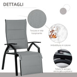 easycomfort easycomfort set da giardino con 2 sedie a sdraio reclinabili imbottite e tavolino in vetro grigio