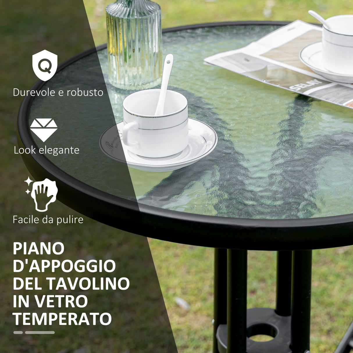 easycomfort easycomfort set da giardino da 3 pezzi con 2 sedie pieghevoli e tavolino in vetro temperato per esterni nero
