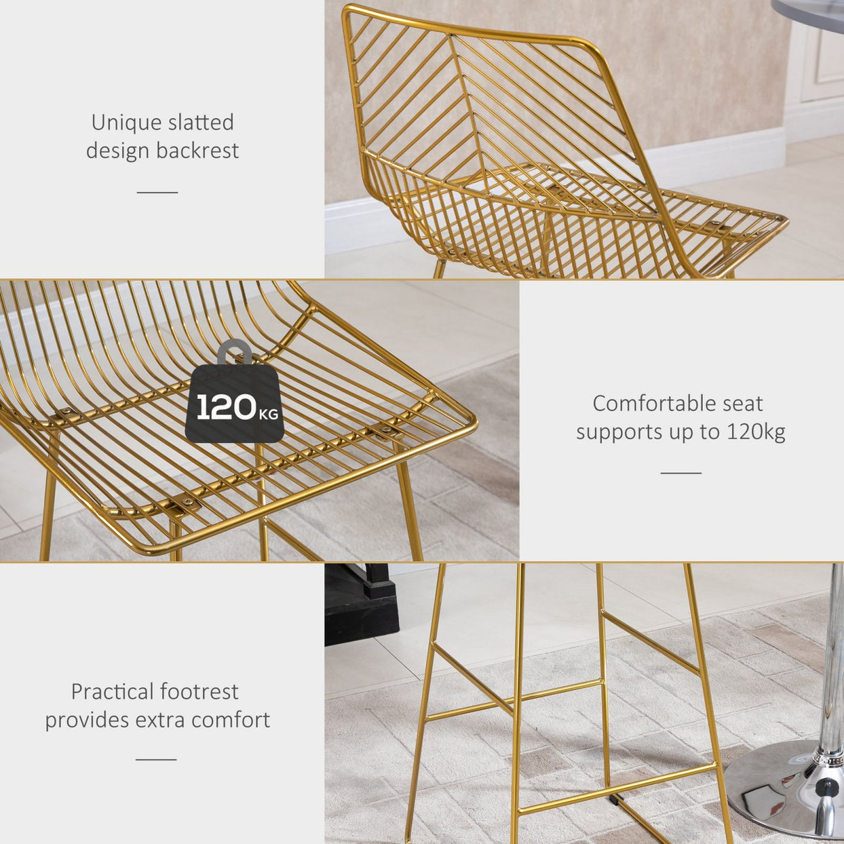 easycomfort easycomfort set di 2 sgabelli alti con poggiapiedi in metallo oro