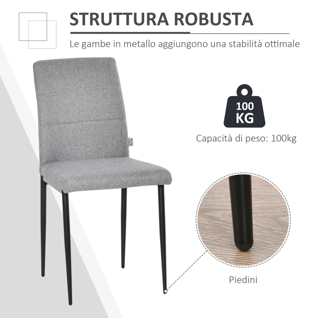 easycomfort easycomfort set di 4 sedie imbottite da salotto con rivestimento tessuto e gambe in metallo grigio