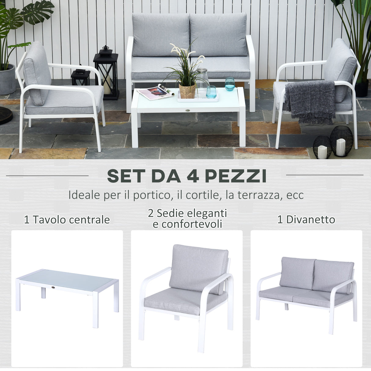 easycomfort easycomfort set mobili da giardino 4 pezzi con 2 sedie 1 divano a 2 posti e 1 tavolino da caffe