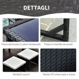 easycomfort easycomfort set mobili da giardino rattan 5 pezzi tavolo 2 sedie 2 poggiapiedi con cuscini combinabili a rettangolo nero