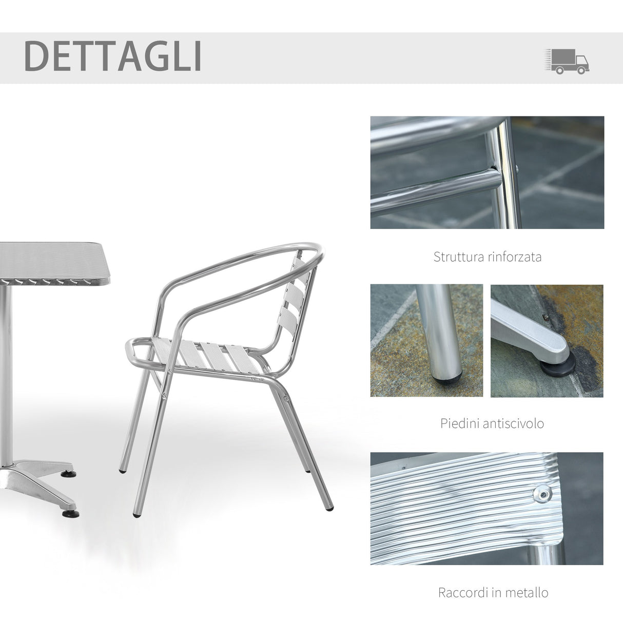 easycomfort easycomfort set tavolino e 2 sedie da esterno e giardino in alluminio e acciaio inox