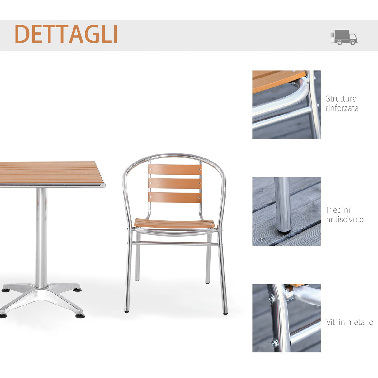 easycomfort easycomfort set tavolo e 2 sedie da esterno in alluminio con finitura effetto legno