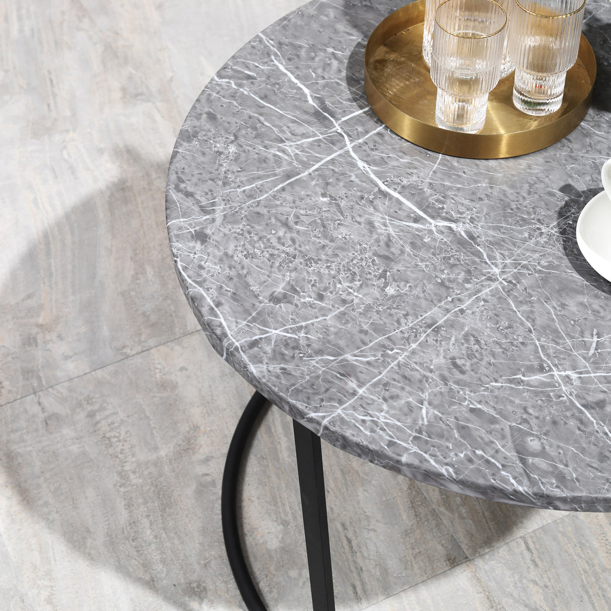 easycomfort easycomfort tavolini da salotto set 2 pezzi con piano effetto marmo in metallo nero