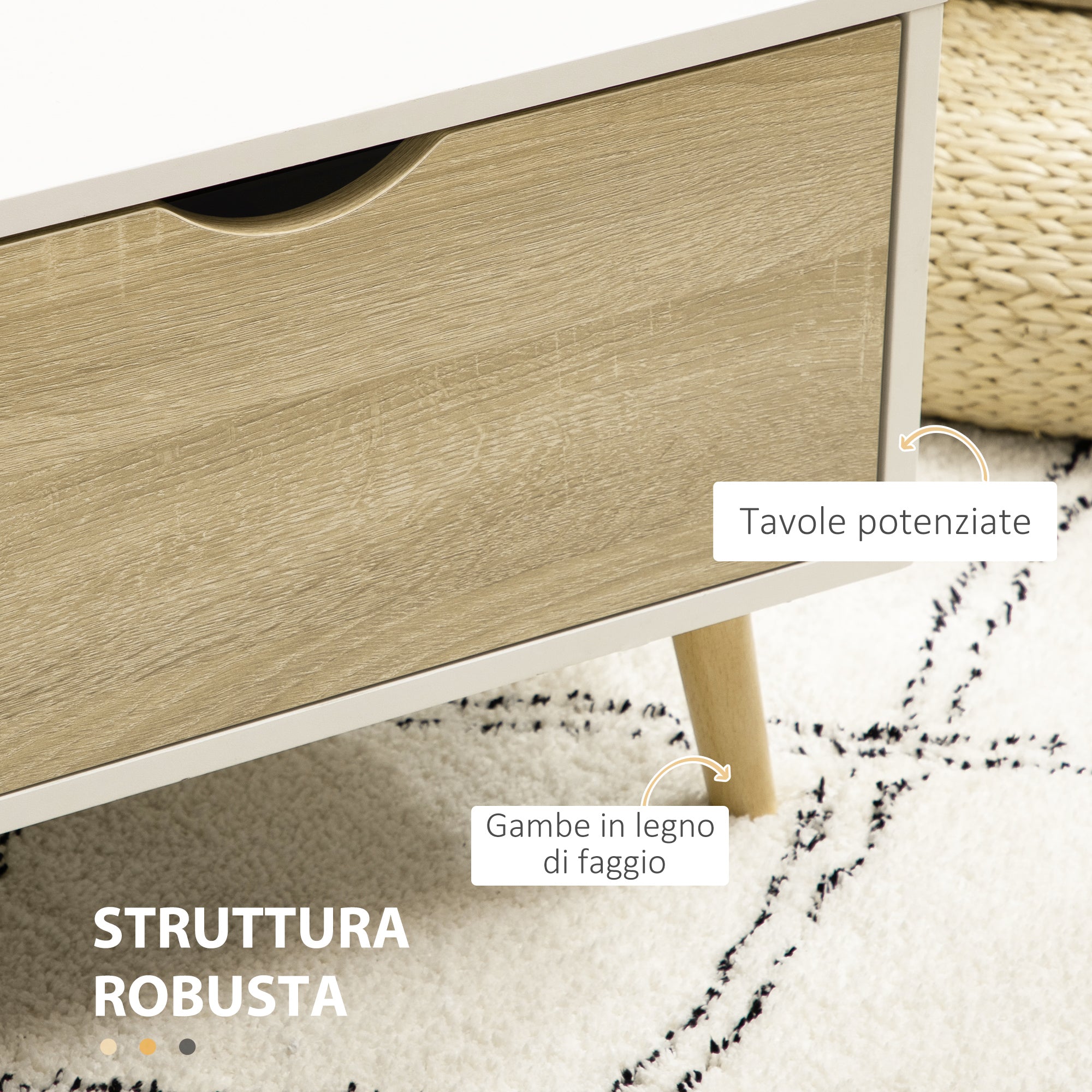 EASYCOMFORT Tavolino Basso da Caffè in Truciolato e Metallo per Soggiorno,  Ingresso e Studio, 106x58x39.5 cm, Bianco