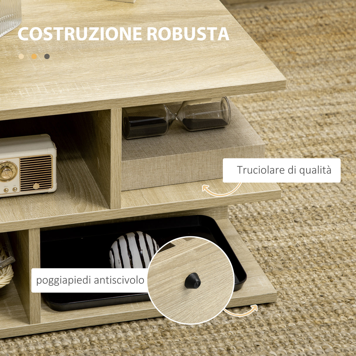 easycomfort easycomfort tavolino basso da salotto a 2 livelli in truciolato con ripiani aperti 70x70x36 5 cm color legno