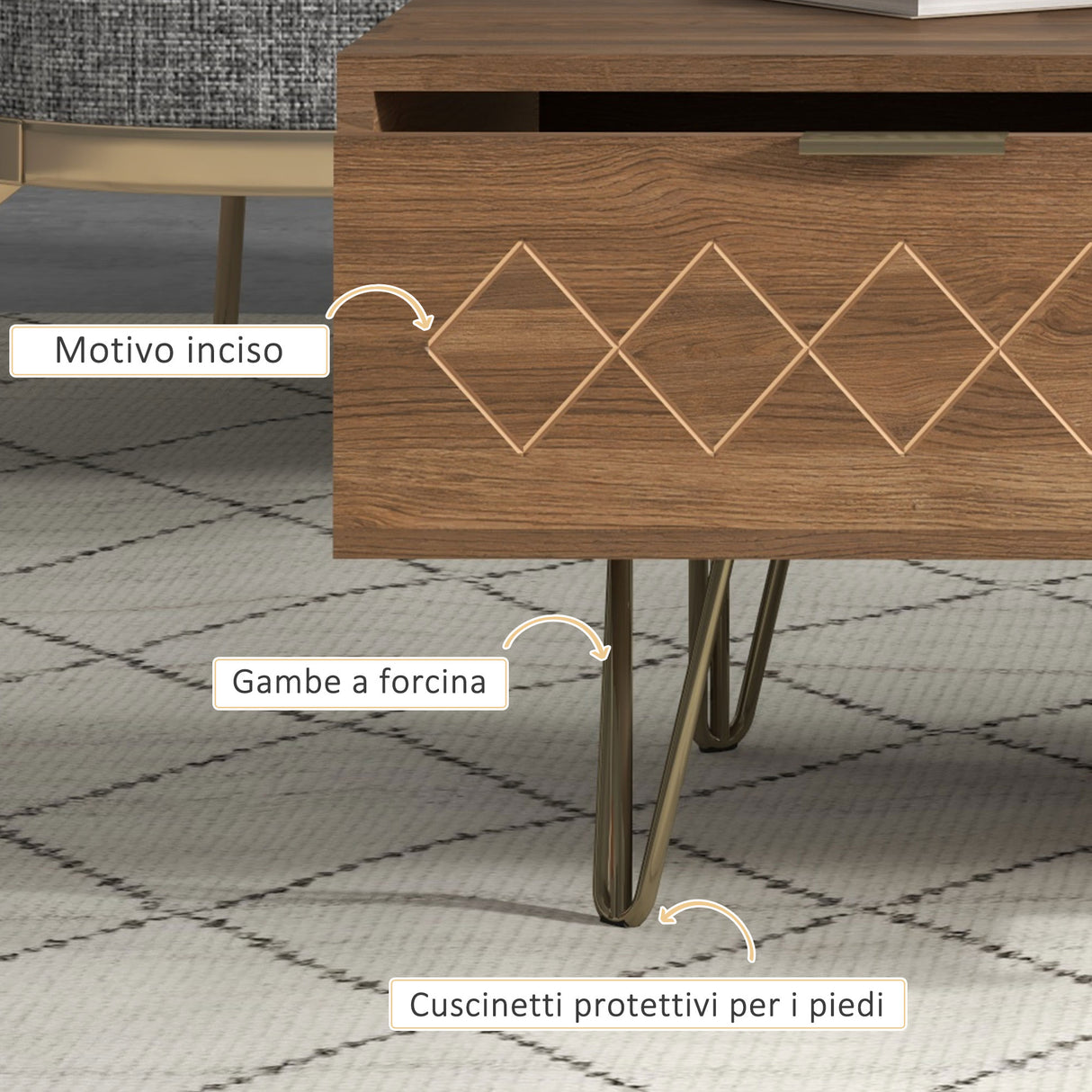 easycomfort easycomfort tavolino da caffe con 2 ripiani aperti e 2 cassetti in truciolato e metallo 95x62x36 5 cm