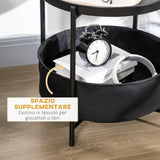 easycomfort easycomfort tavolino da caffe rotondo in acciaio con ripiano rimovibile e cestino in tessuto tavolino moderno nero 46x48cm