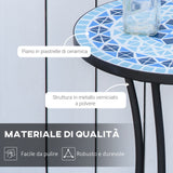 easycomfort easycomfort tavolino da giardino rotondo a mosaico in metallo con piano in ceramica 35 5x53 5cm blu