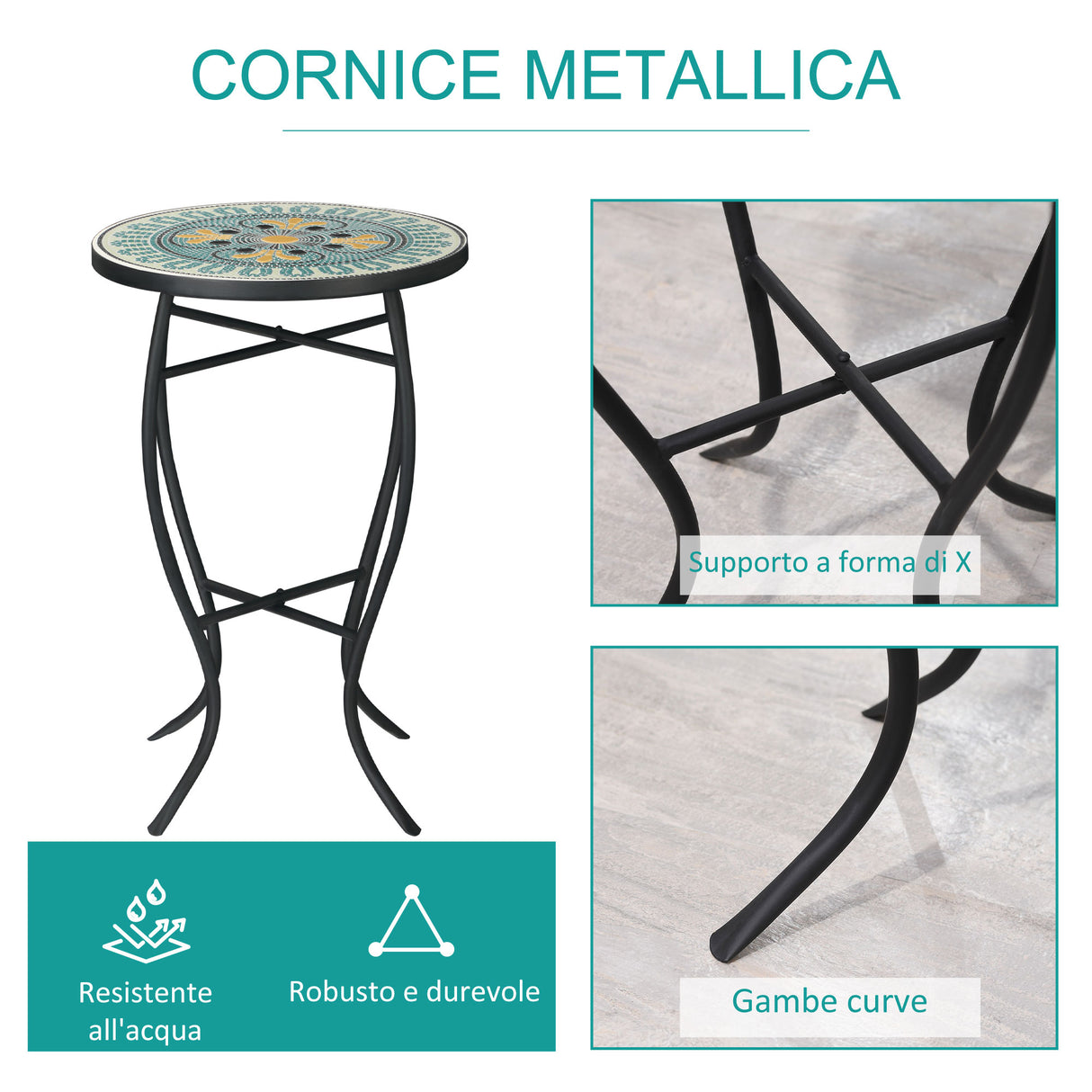 easycomfort easycomfort tavolino da giardino rotondo con piano dappoggio a mosaico 35 5x53 5cm