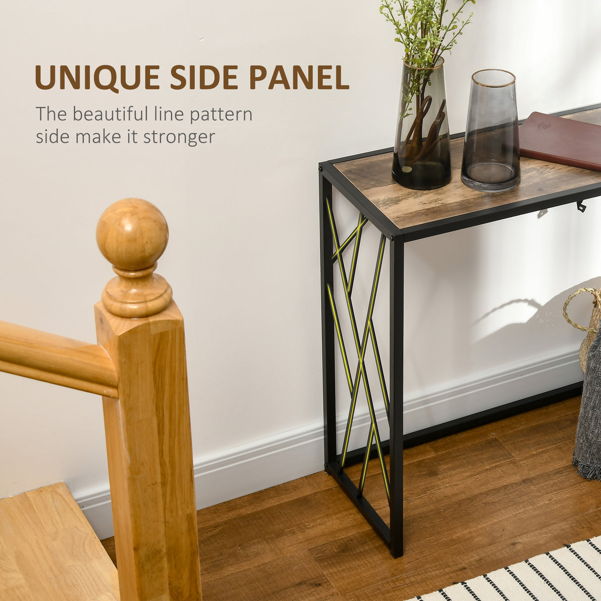 easycomfort easycomfort tavolo consolle da ingresso in stile industriale mobile vintage in acciaio e legno 120x35x75cm marrone