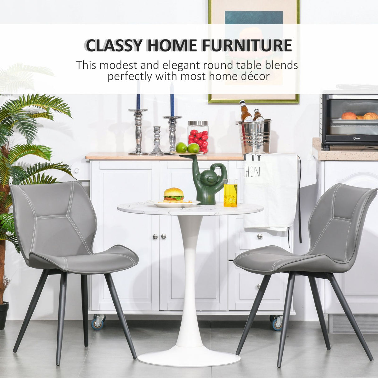 easycomfort easycomfort tavolo da pranzo rotondo multiuso effetto marmo 70cm bianco