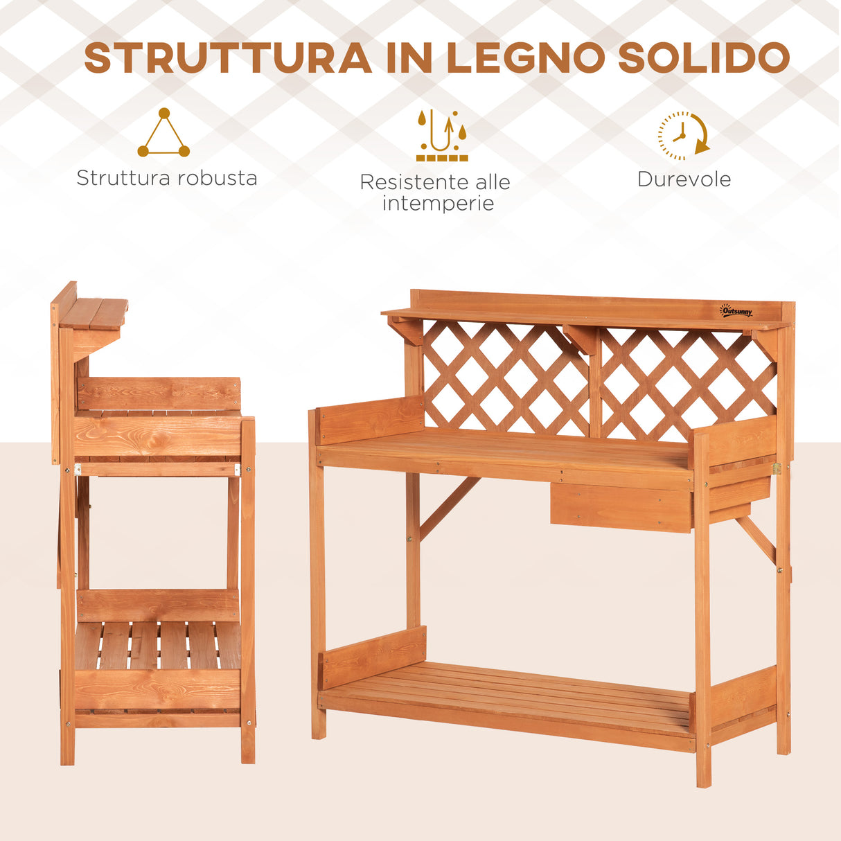 easycomfort easycomfort tavolo per giardinaggio in legno di abete con griglia cassetto e mensole 111 8x50 3x112 3cm
