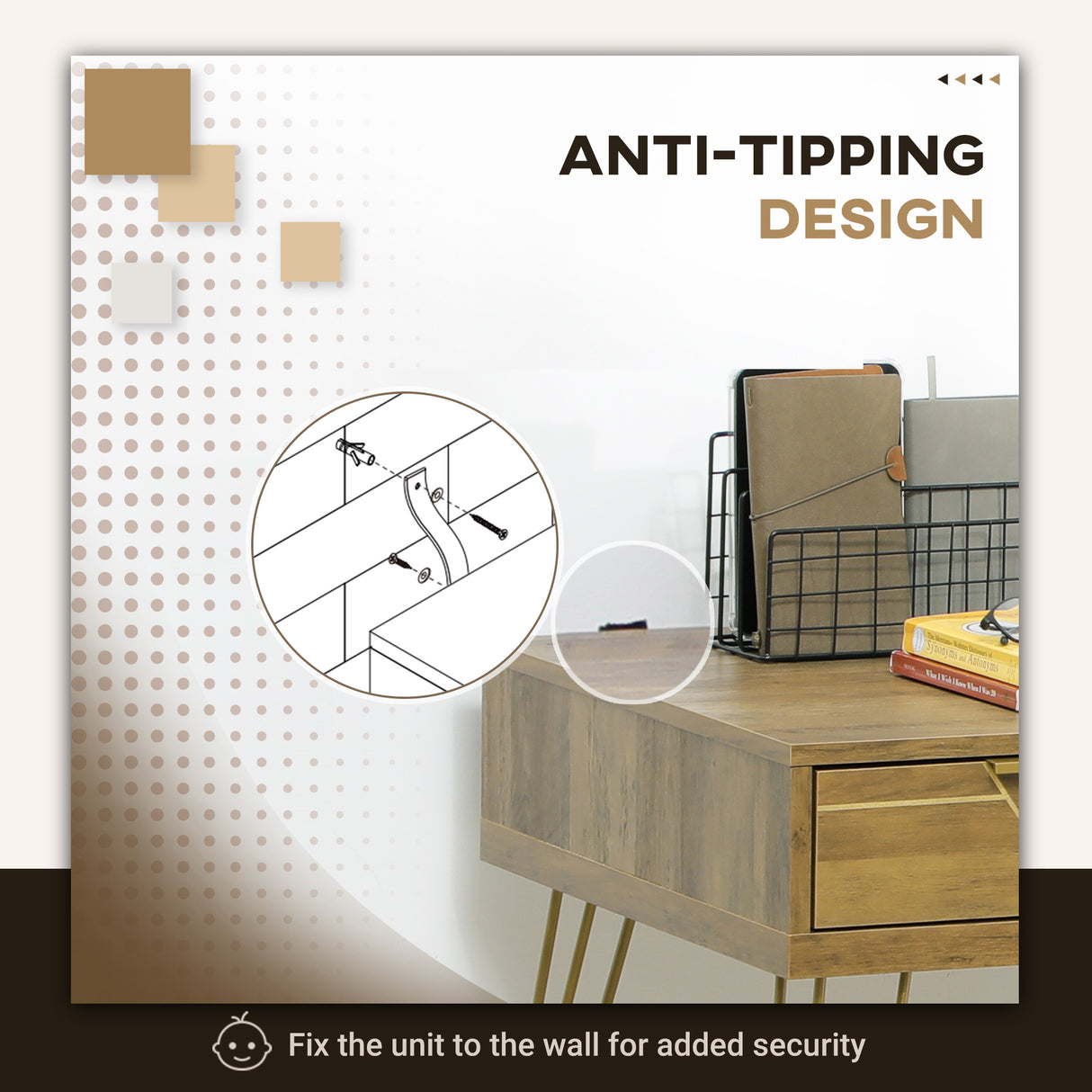 easycomfort easycomfort tavolo scrivania da ingresso stile vintage in truciolato e acciaio con 3 cassetti 120x55x79 cm