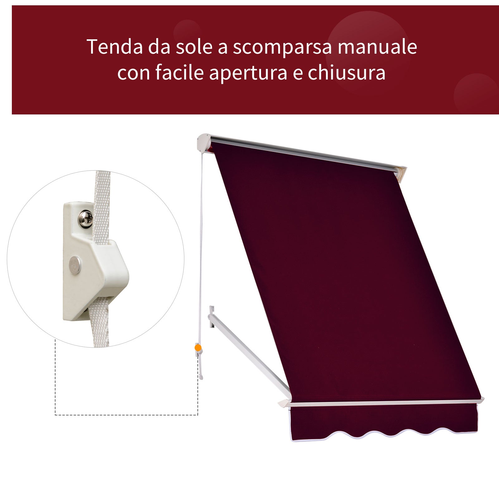 EASYCOMFORT Tenda da Sole a Caduta con Rullo Avvolgibile e Angolazione  Regolabile 0-120°, 180×70cm, Rosso