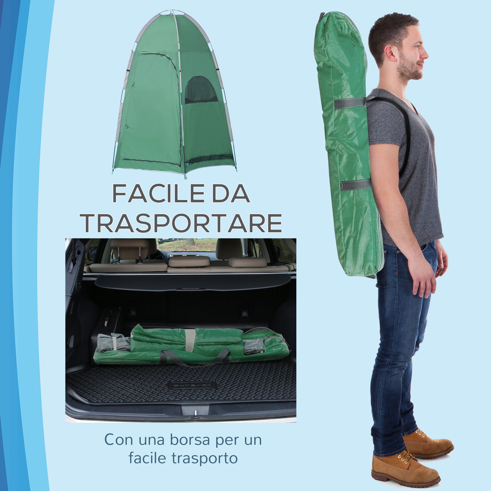 EASYCOMFORT Tenda Doccia da Campeggio con Borsa per Trasporto e Tasca  Portaoggetti 122x122x213cm, Verde
