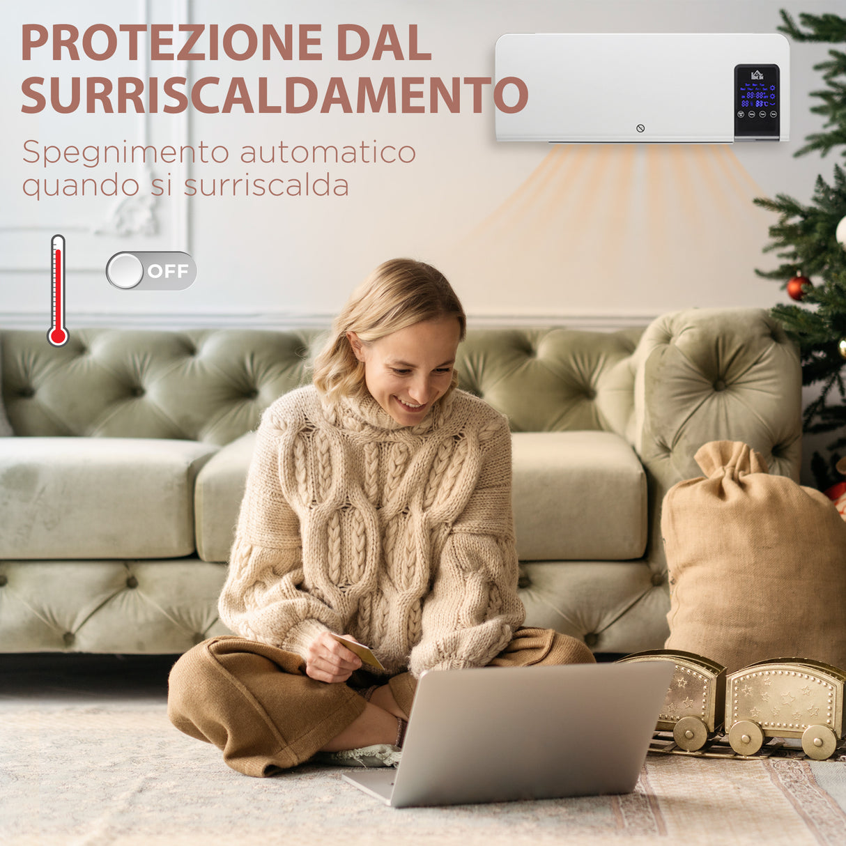 easycomfort easycomfort termoventilatore da parete oscillatorio con timer 12h e 2 modalita di riscaldamento 54 5x12x21 5 cm bianco