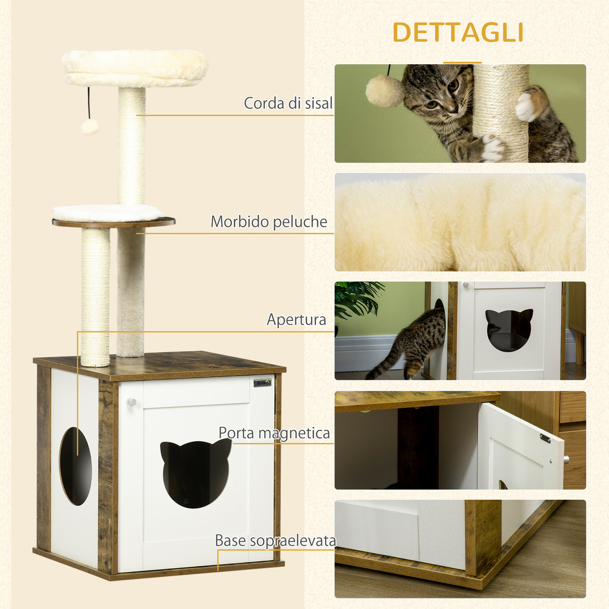 easycomfort easycomfort tiragraffi per gatti con mobile porta lettiera posatoi e pallina da gioco 49x46x131 5 cm marrone