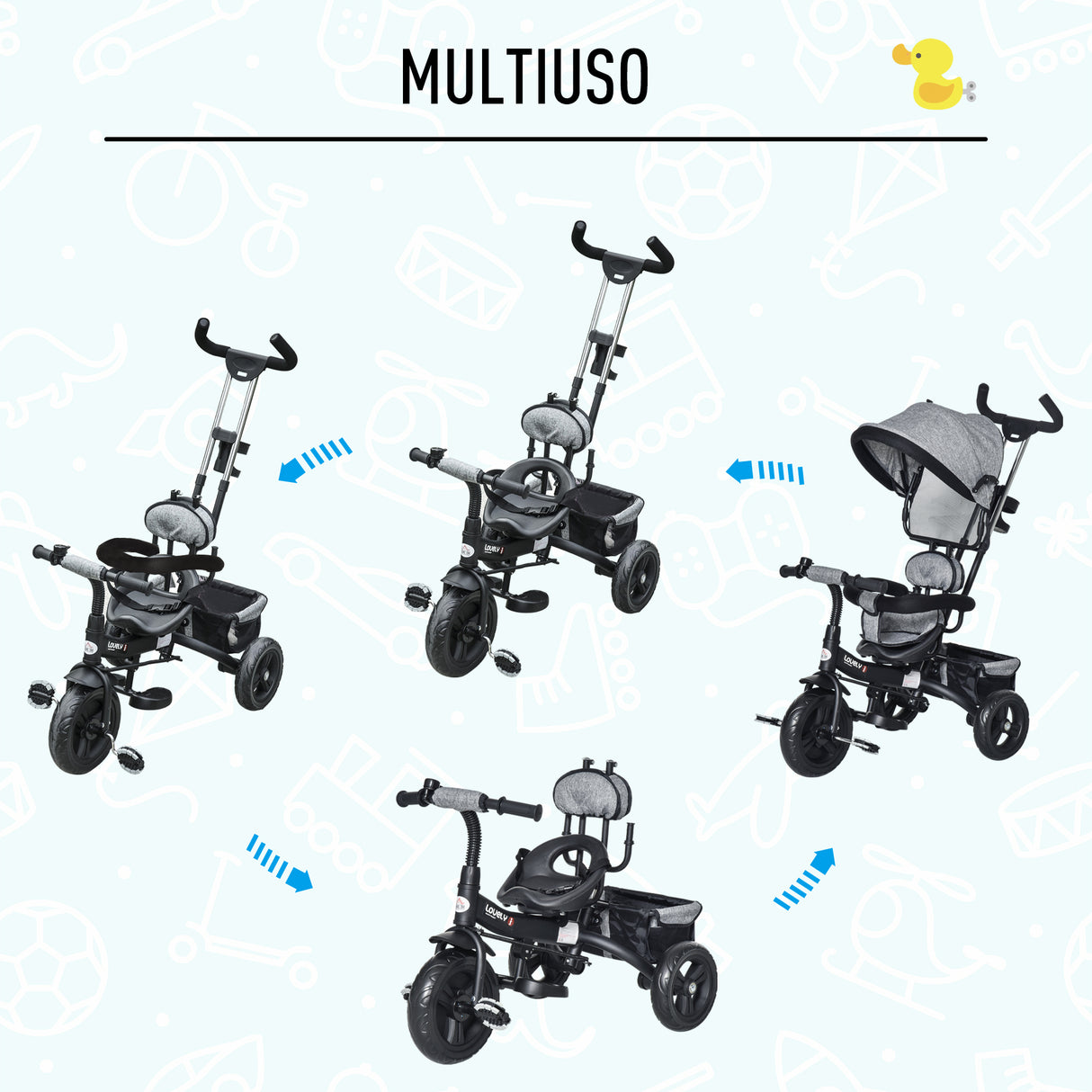 easycomfort easycomfort triciclo passeggino 2 in 1 pieghevole per bambini 18 mesi con maniglione