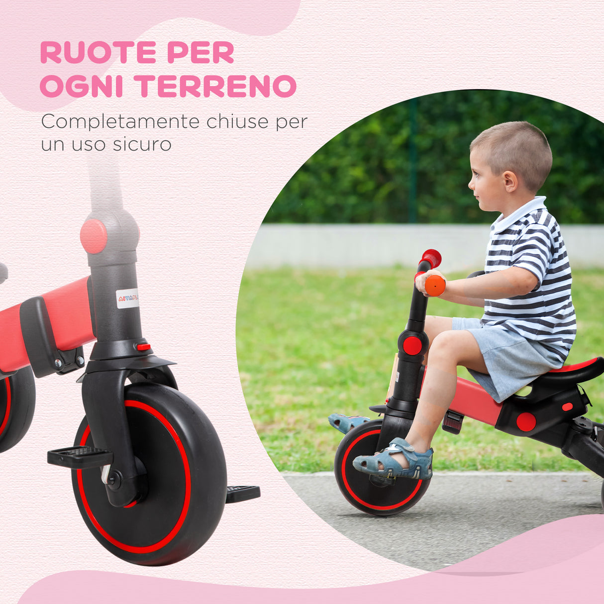 easycomfort easycomfort triciclo per bambini con maniglione 3 in 1 e tettuccio regolabile eta 18 48 mesi rosso