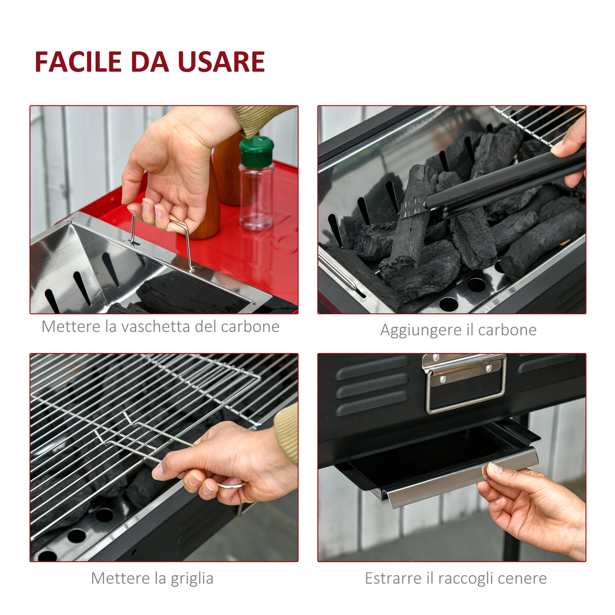 easycomfort easycomfort barbecue a carbone portatile altezza regolabile con griglia e teglia 120x31x60 70cm